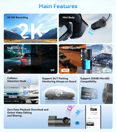 Pictrey M2 2K Dash Cam 330 Degree Rotatable Car DVR Night Vision Voice Control - stepyours.com