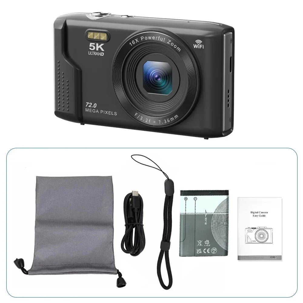 Ourlife 5K 72MP Compact Digital Camera With Two Point Eight Inch LCD 16X Zoom - stepyours.com