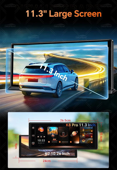 OBDPEAK K8 Pro Dash Cam Front 5K Rear 1080P CarPlay Android Auto 11.3 AI Screen - stepyours.com
