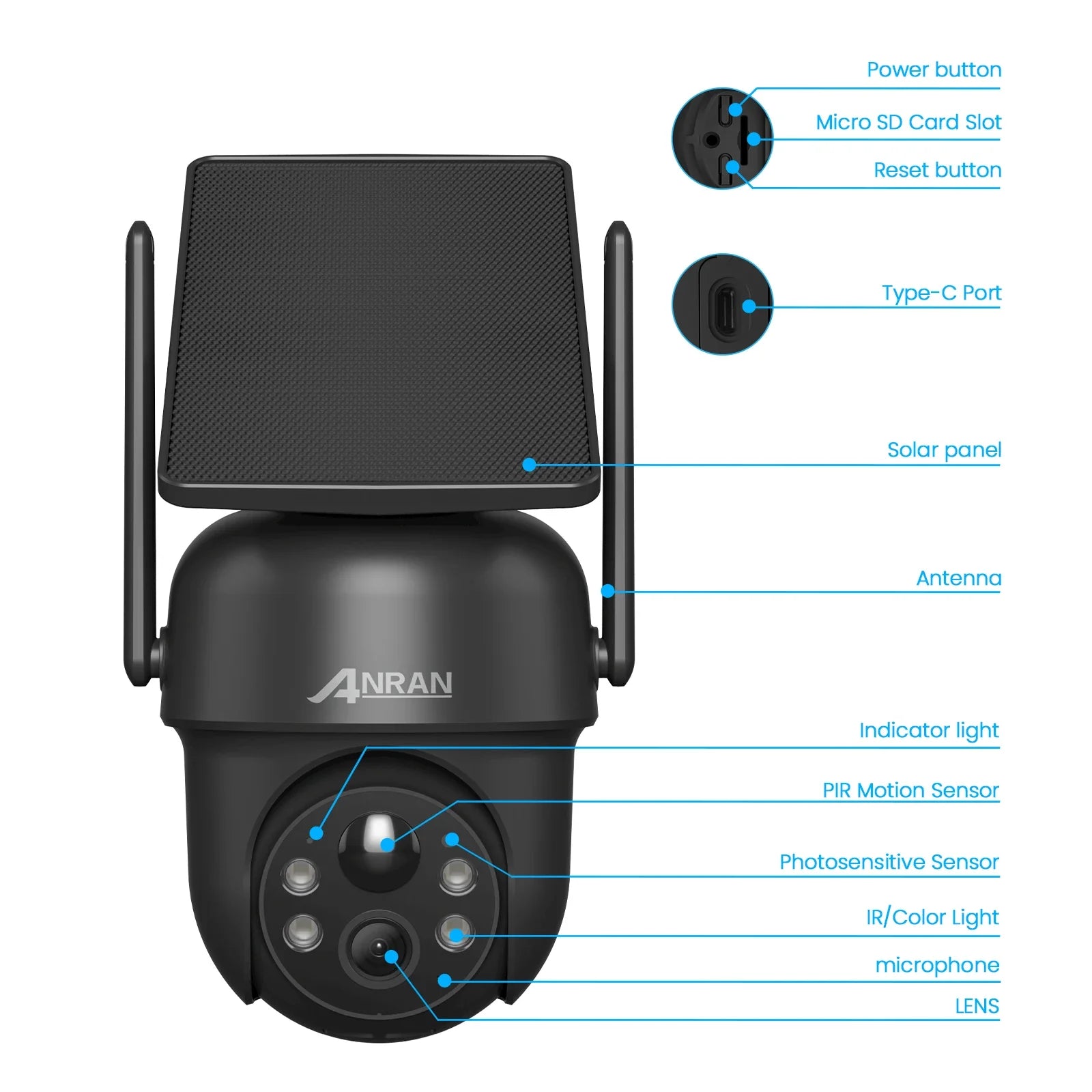 ANRAN Solar Camera Q4 3MP 5MP Outdoor Wireless Battery Security With Solar Power - stepyours.com