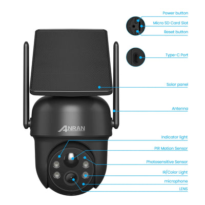 ANRAN Solar Camera Q4 3MP 5MP Outdoor Wireless Battery Security With Solar Power - stepyours.com