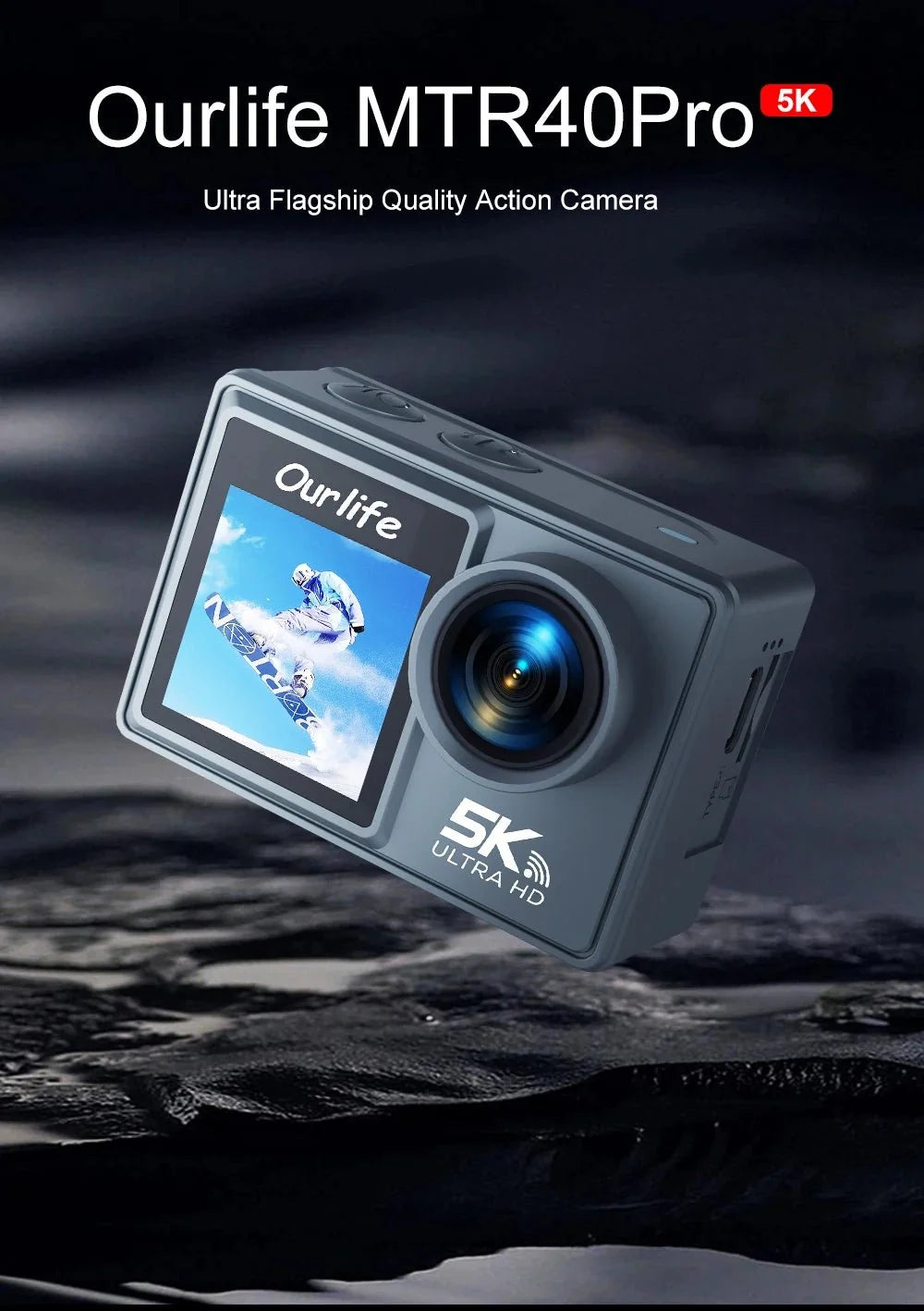 Ourlife MTR40 5K Action Camera IPS Touch Screen 170 Degree Waterproof 30M WiFi - stepyours.com
