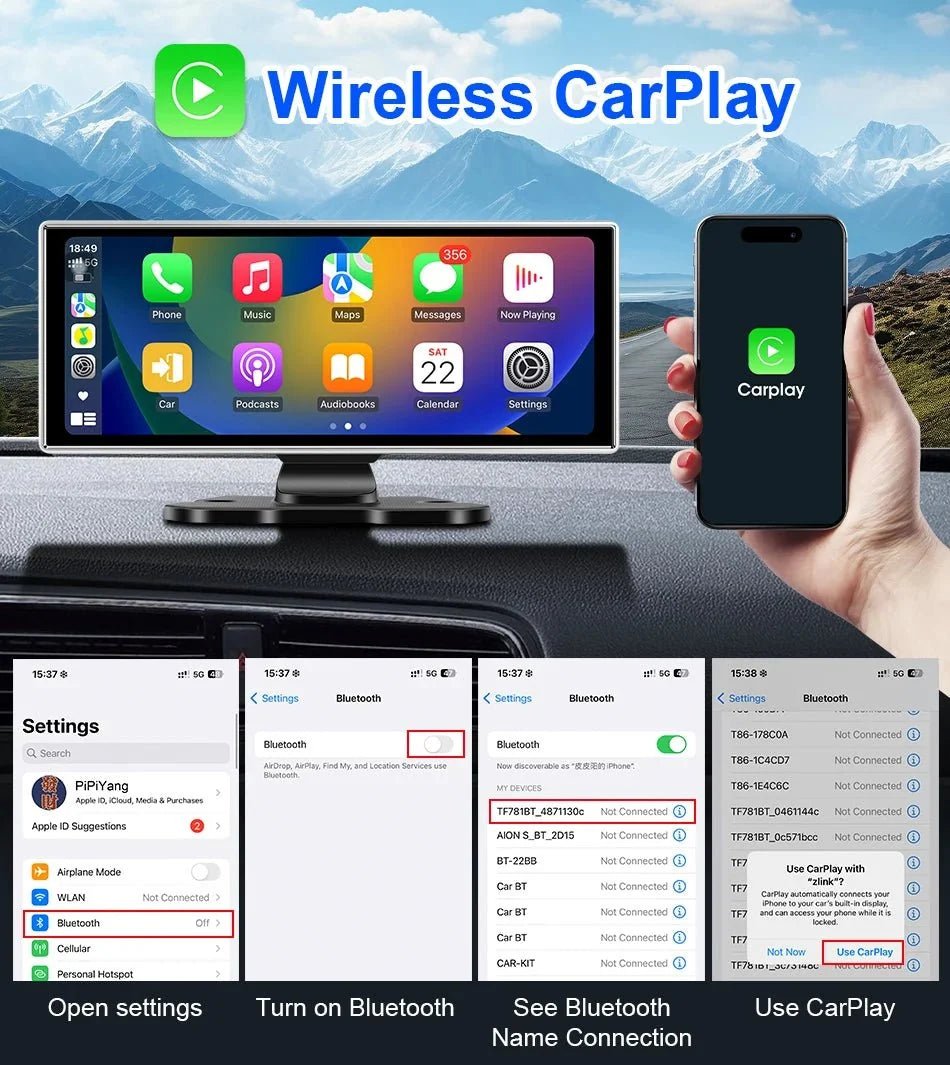 11.26 Inch 4K Dual Lens Dash Cam With Wireless CarPlay Android Auto GPS WiFi - stepyours.com