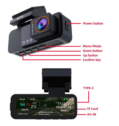 Acceo 4K Dash Cam With GPS WiFi Dual Lens Night Vision Front Rear - stepyours.com