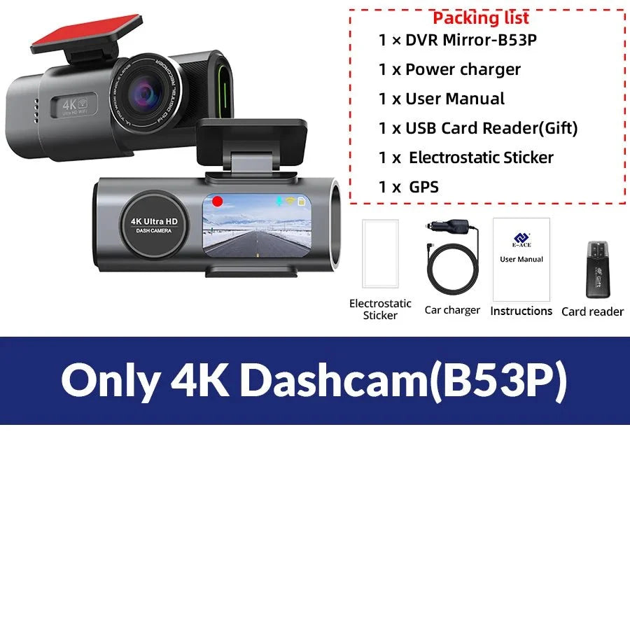 4K Dash Cam With GPS WiFi Night Vision Rear Camera Car DVR Recorder - stepyours.com