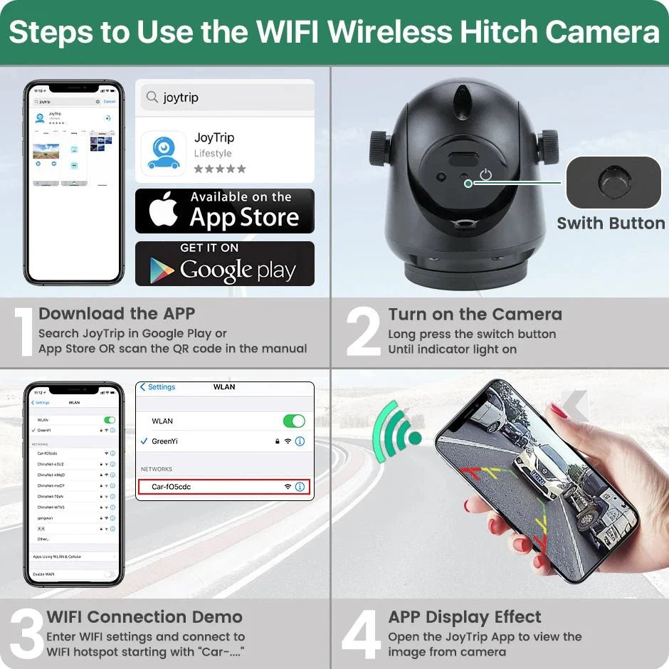 GreenYi 5G WiFi Magnetic Hitch Rear View Camera Night Vision Trailer RV - stepyours.com