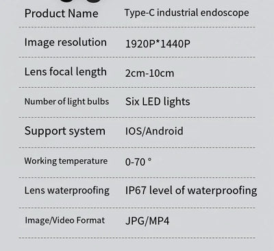 7.0mm Type C Endoscope Camera IP67 Waterproof Borescope With 6 LEDs Android PC - stepyours.com
