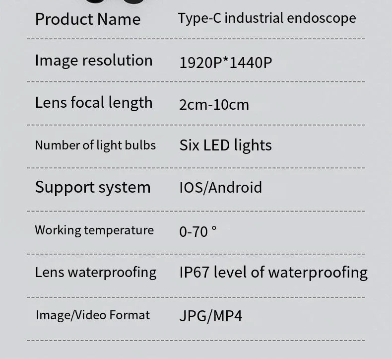 7.0mm Type C Endoscope Camera IP67 Waterproof Borescope With 6 LEDs Android PC - stepyours.com