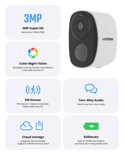 H View PIR Battery Powered Wireless Outdoor Security Camera 2K 3MP WiFi Siren - stepyours.com