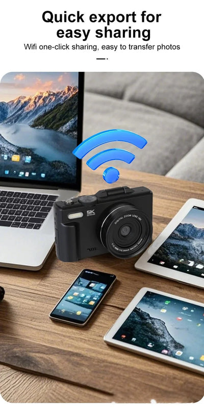 Ourlife Compact 5K Digital Camera With 18X Zoom 75MP 180 Flip Screen WiFi - stepyours.com