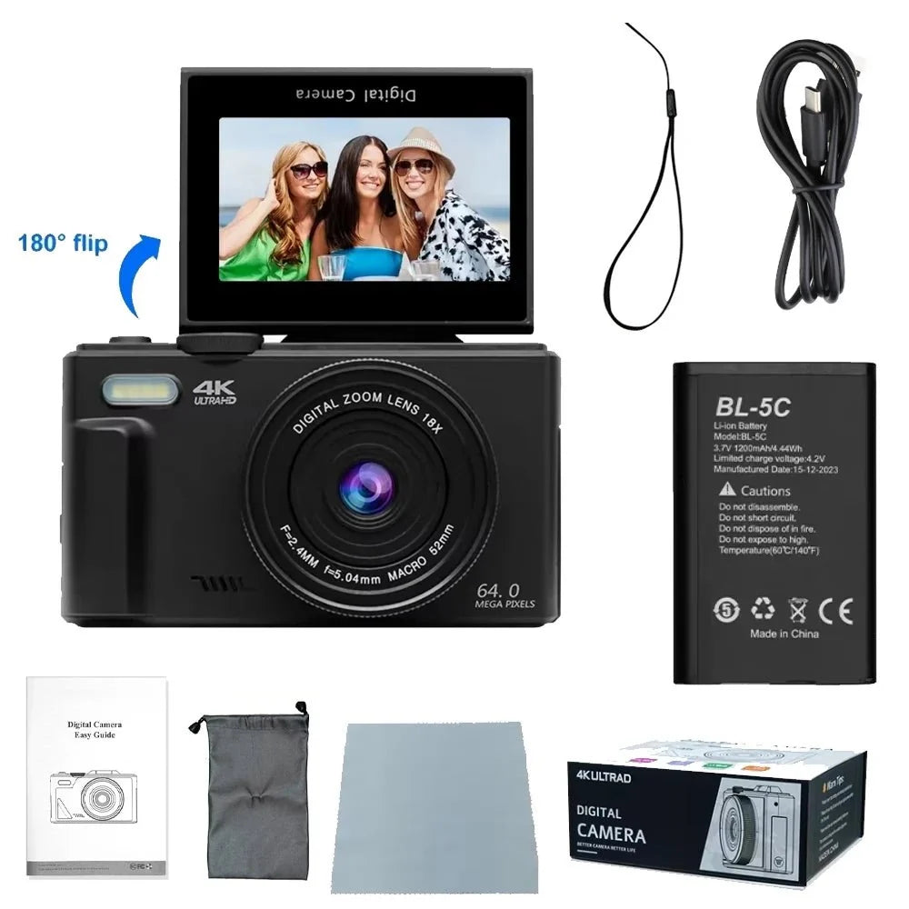 Ourlife AC600 4K Camera 64MP Autofocus 18x Zoom Flip Screen YouTube - stepyours.com