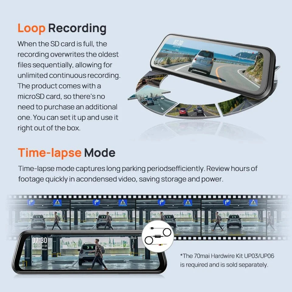 70mai S410 Rearview Dash Cam 2K Front 1080P Mirror - stepyours.com