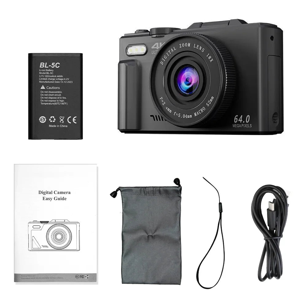 Compact 4K Digital Camera With 18X Zoom 180 Degree Flip Screen WiFi Vlog Cam - stepyours.com