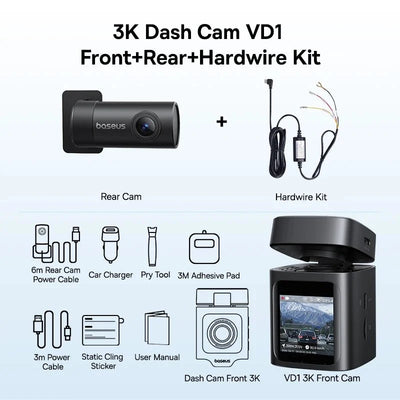 Baseus VD1 3K Dash Cam Front And Rear With GPS Supercapacitor 24H Parking - stepyours.com