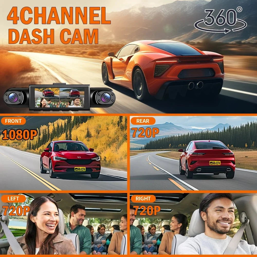 4 Channel Dash Cam 360 Degree Car Video Recorder Night Vision Parking Monitor - stepyours.com