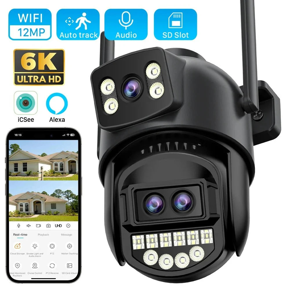 Outdoor WiFi PTZ Camera 8x Optical Zoom Three Lens Dual Screen CCTV IP - stepyours.com