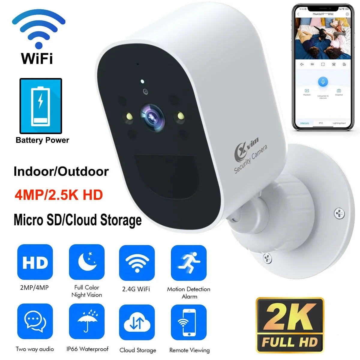 4MP WiFi IP Camera Rechargeable Battery Outdoor Security Camera Night Vision - stepyours.com