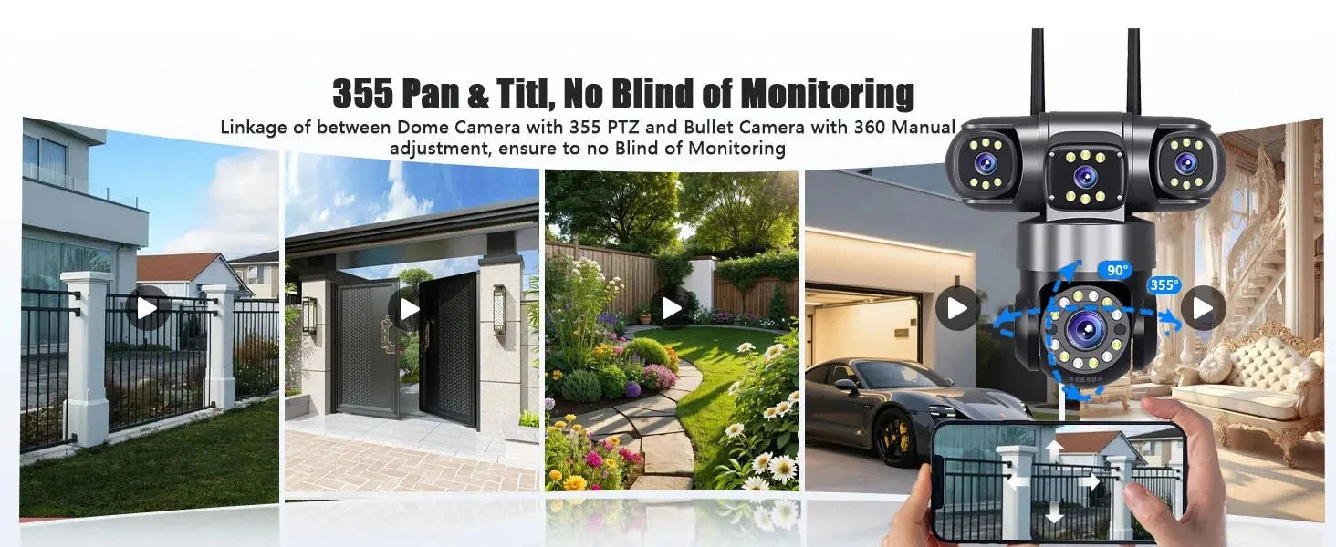 10K 20MP Outdoor WiFi Security Camera 360 Degree PTZ With 4 Lenses And 16X Zoom - stepyours.com