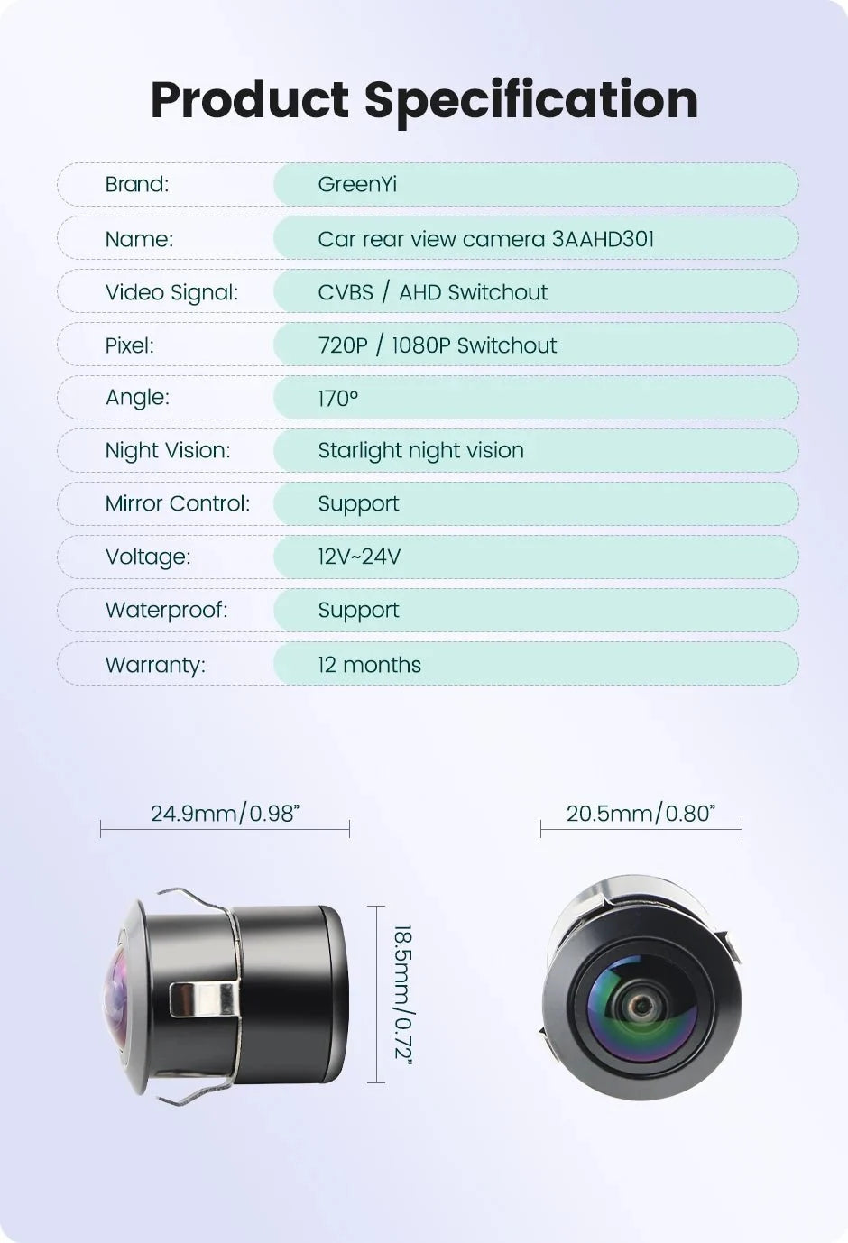 GreenYi AHD 1080P Car Back Up Camera 170 Fisheye Night Vision Universal G301 - stepyours.com