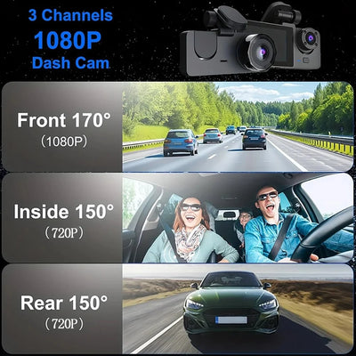 3 Channel 1080P Dash Cam For Cars With WiFi DVR Night Vision Rear View Camera - stepyours.com