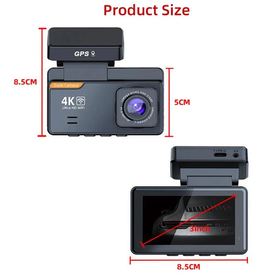 4K Dash Cam With GPS Dual Lens Night Vision 24 Hour Parking - stepyours.com