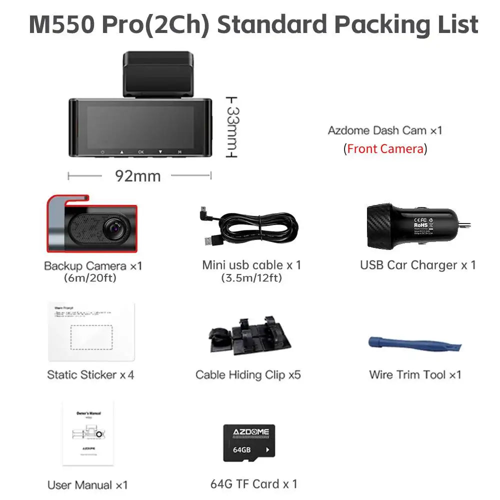 AZDOME M550 Pro Dash Cam IR Night Vision 4K Plus 2.5K 5.8Ghz WiFi GPS Screen - stepyours.com