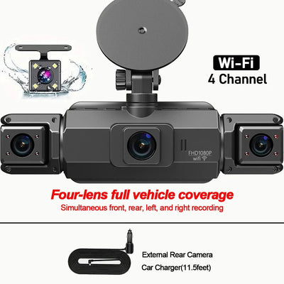 4 Channel WiFi Dash Cam for Cars Front and Rear Interior 360 DVR - stepyours.com