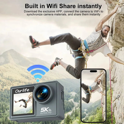 Ourlife MTR40 5K Action Camera IPS Touch Screen 170 Degree Waterproof 30M WiFi - stepyours.com