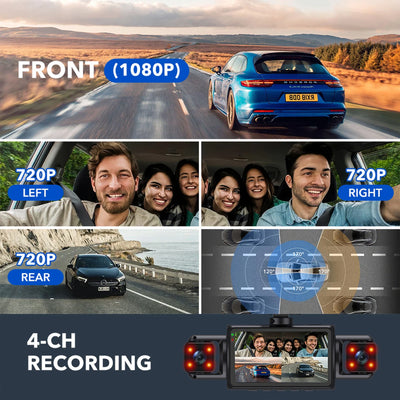 4 Channel WiFi Dash Cam 1080P Front Rear Left Right Night Vision Loop Recording - stepyours.com
