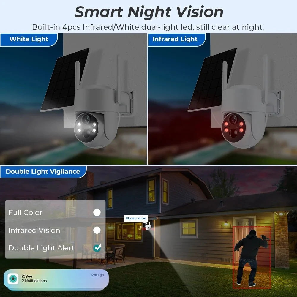 WiFi Solar PTZ Outdoor Camera 4MP HD With Long Standby Battery And iCsee App - stepyours.com