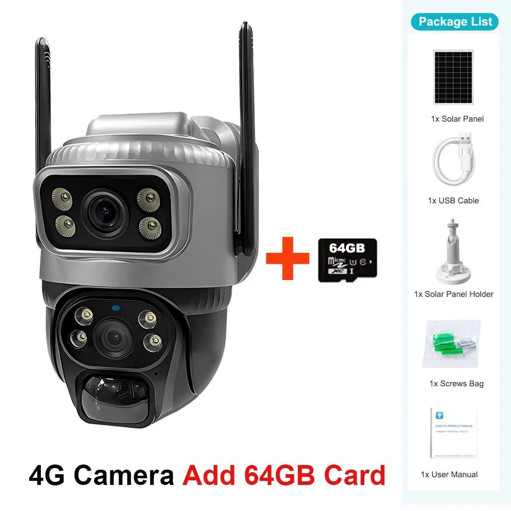 V380 Dual Lens 4G Solar PIR Camera Outdoor Security 8MP 4K IP Cam - stepyours.com
