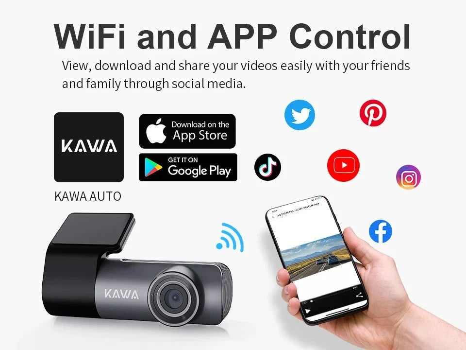 KAWA D5 2K Dash Cam For Car DVR With WiFi Voice Control WDR - stepyours.com