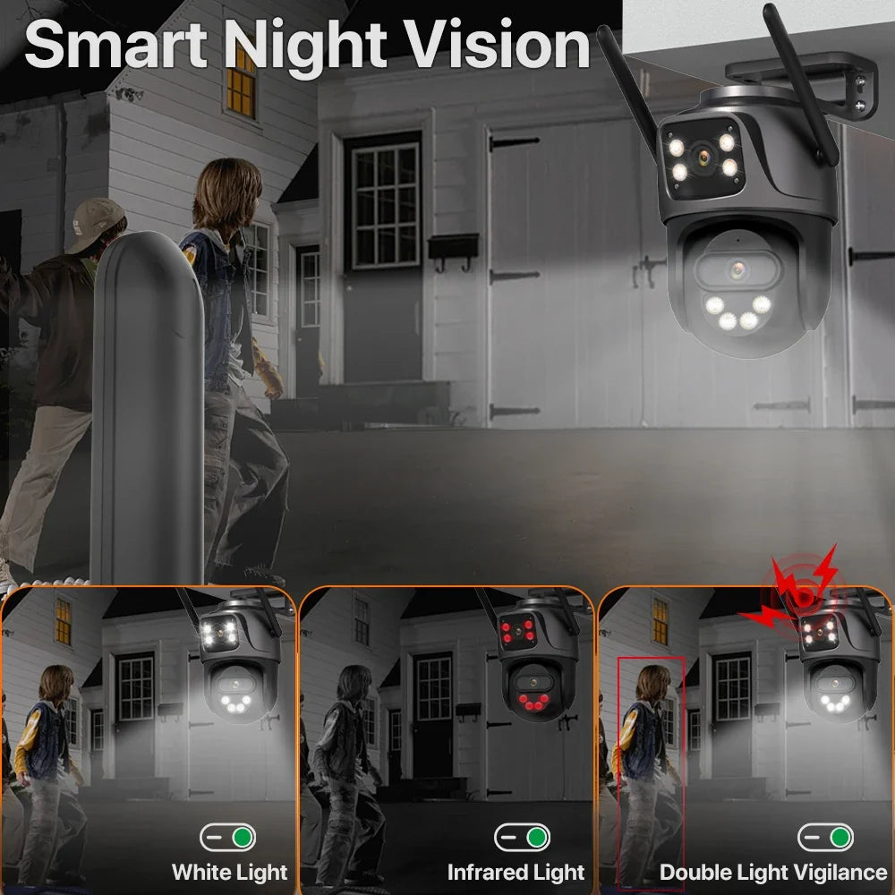 Three Screen WiFi IP Camera - 4K Dual Lens PTZ With AI Detection IP66 Waterproof by stepyours.com