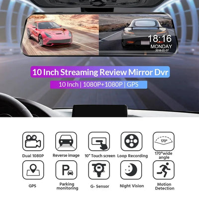 Acceo 10 Inch Car DVR Rearview Mirror Dual 1080P Touch Screen Night Vision - stepyours.com