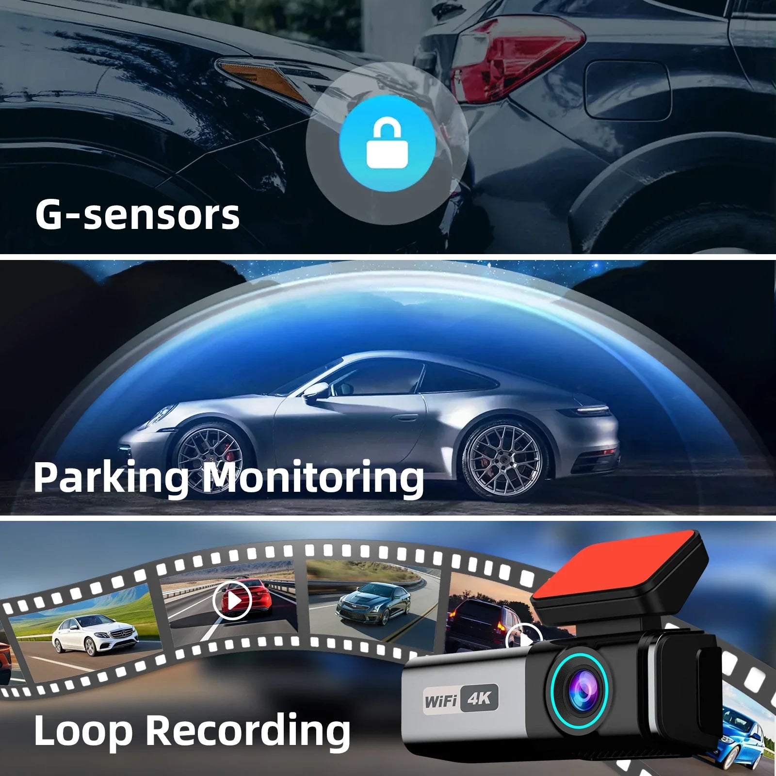 Aprilboy 4K WiFi Dash Cam Front And Rear Night Vision G Sensor Parking Monitor - stepyours.com
