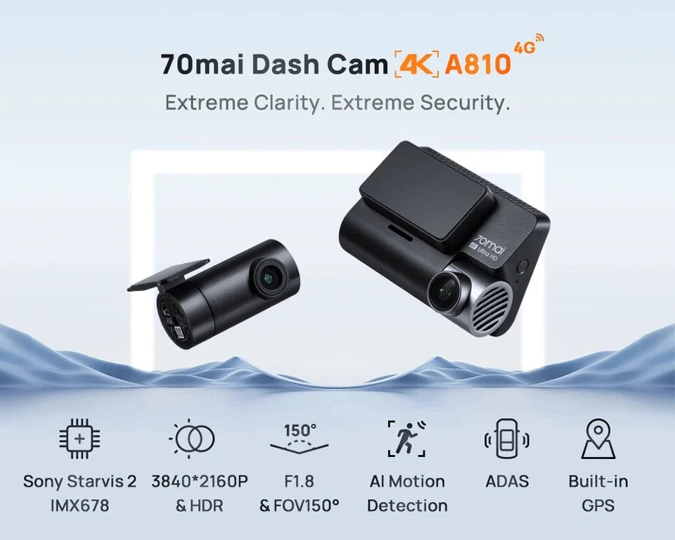 70mai A810 4K Dash Cam HDR GPS ADAS With 4G Parking DVR - stepyours.com
