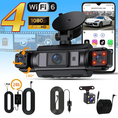 4 Channel WiFi Dashcam Full HD 1080P Front Rear Night Vision Loop Recording - stepyours.com
