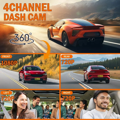 4 Channel Dashcam for Cars WiFi FHD 1080P Night Vision Loop Recording Kit - stepyours.com
