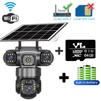 V380PRO 3 Lens WiFi Solar Camera 15MP 360 Outdoor Waterproof CCTV Night Vision - stepyours.com