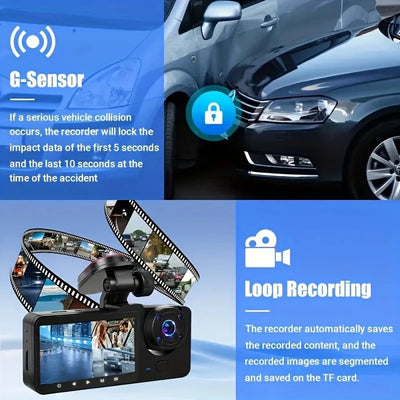 Triple Lens WiFi Dashcam Two Three Channel 1080P Night Vision Front And Rear - stepyours.com