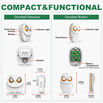 HTZSAFE Wireless Doorbell Chime 300M Range Waterproof Garden - stepyours.com