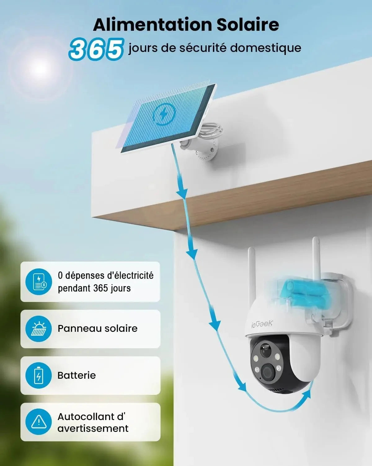 IeGeek 2K 360 PTZ Outdoor Solar Surveillance Camera With PIR Motion Alerts - stepyours.com