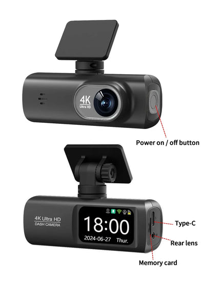 Kocam UHD 4K Dash Cam Dual Lens Front And Rear WiFi GPS 24H Parking Monitor - stepyours.com