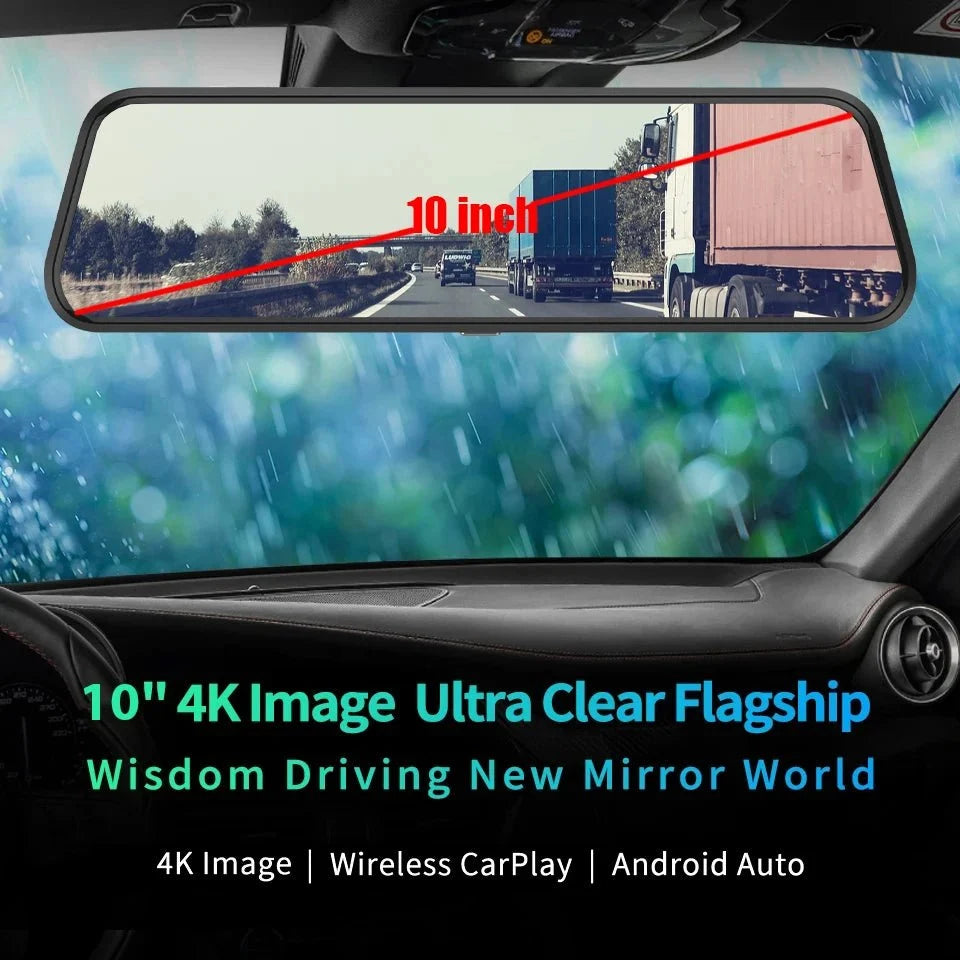 10 Inch 4K Mirror Dash Cam Wireless CarPlay Android Auto Dual Lens GPS WiFi DVR - stepyours.com