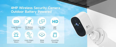4MP WiFi IP Camera Rechargeable Battery Outdoor Security Camera Night Vision - stepyours.com