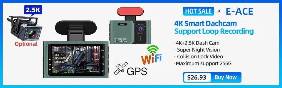 4K Dash Cam With GPS WiFi Night Vision Rear Camera Car DVR Recorder - stepyours.com