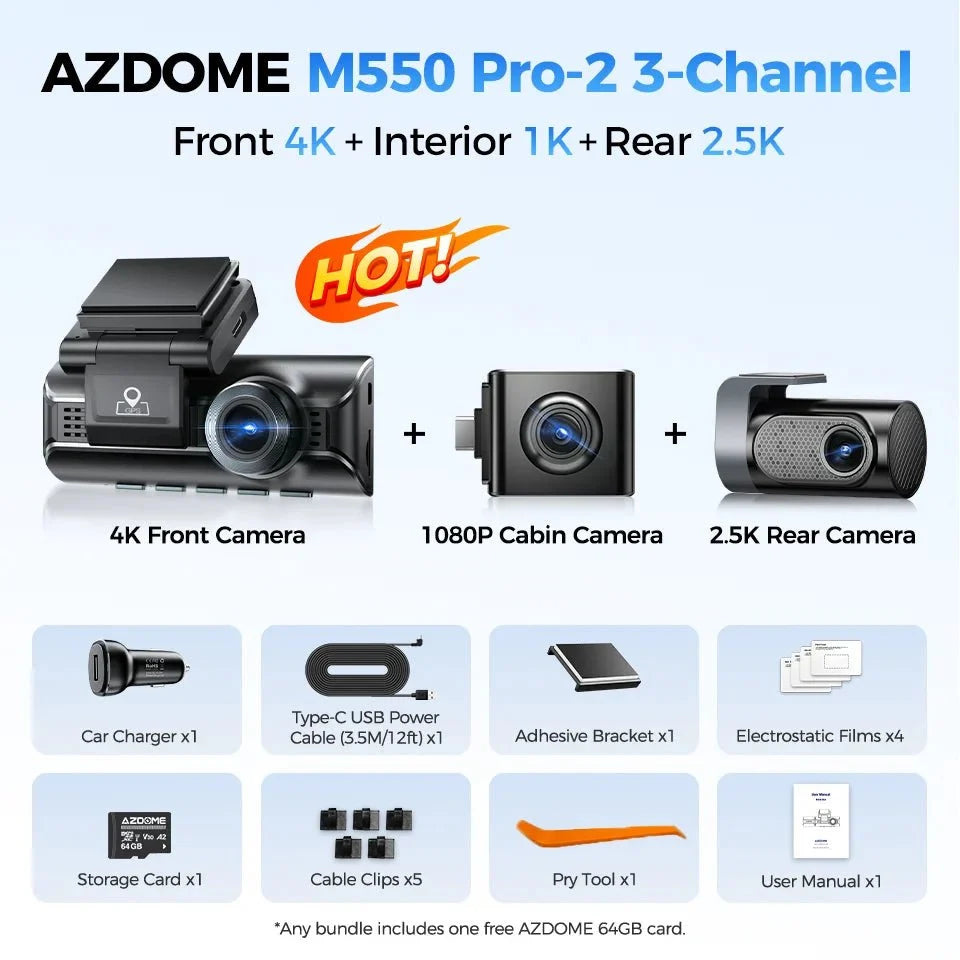 AZDOME M550 Pro Dash Cam IR Night Vision 4K Plus 2.5K 5.8Ghz WiFi GPS Screen - stepyours.com