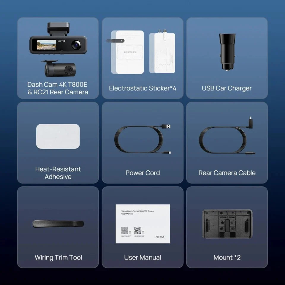 70mai T800E 4K Dash Cam 3 Channel Car DVR With Rear And Interior 1080P HDR GPS - stepyours.com