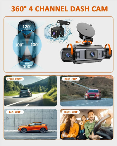 4 Channel WiFi Dashcam Full HD 1080P Front Rear Night Vision Loop Recording - stepyours.com