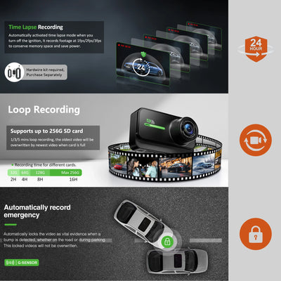 4K Dash Cam For Cars Front And Rear With WiFi Parking Mode Recorder - stepyours.com